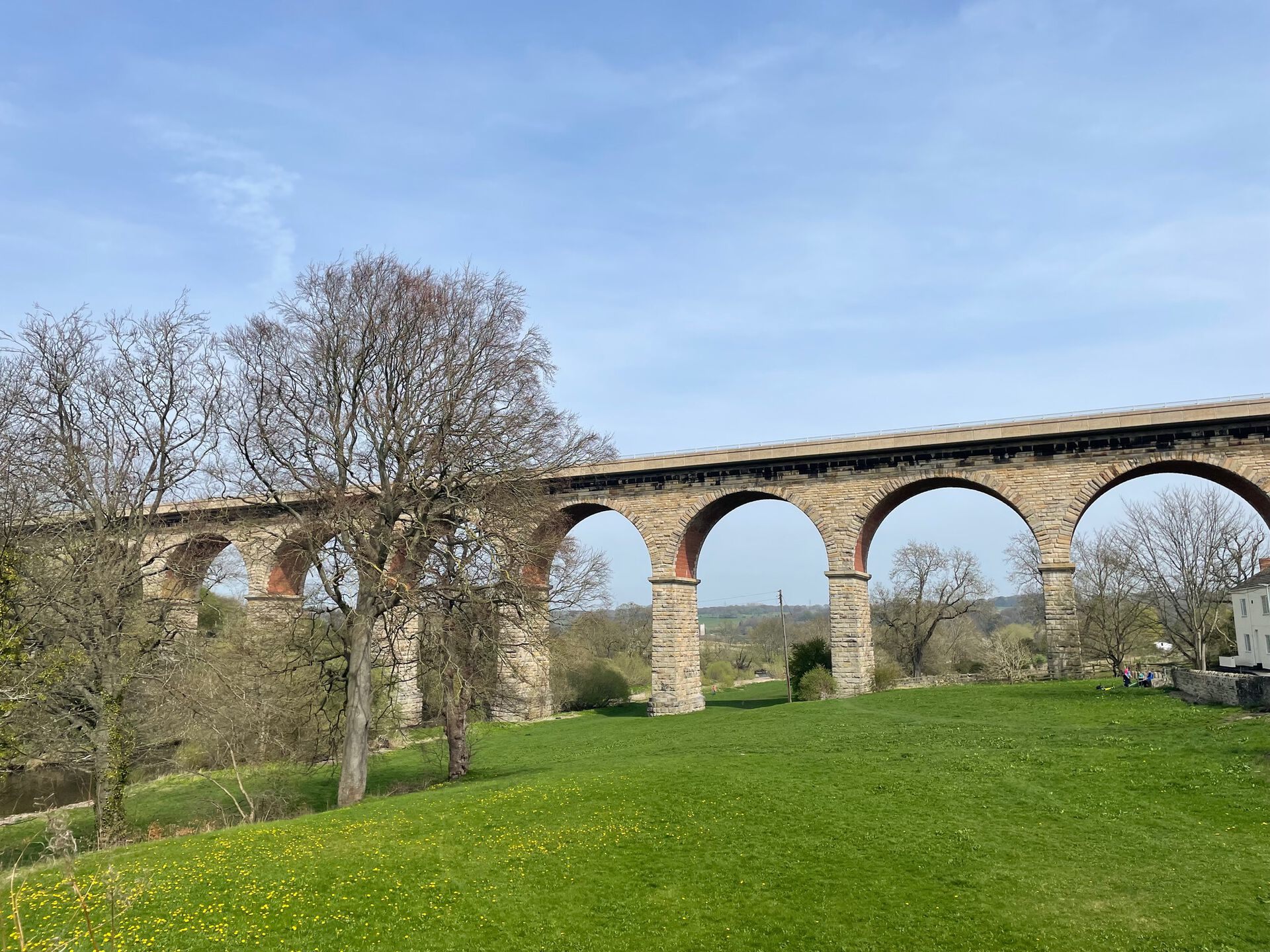 The modern viaduct, originally built for rail, repurposed for a while as a walking path, now carries the A689