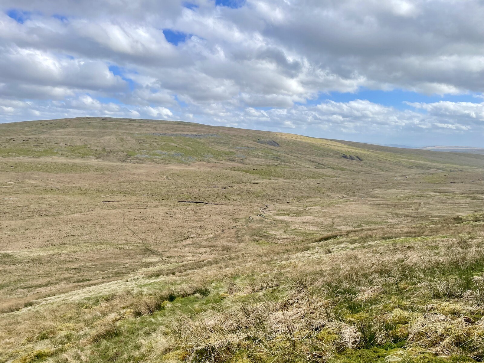 A view of the empty moor between the north side of Whernside and the bleak Blea Moor