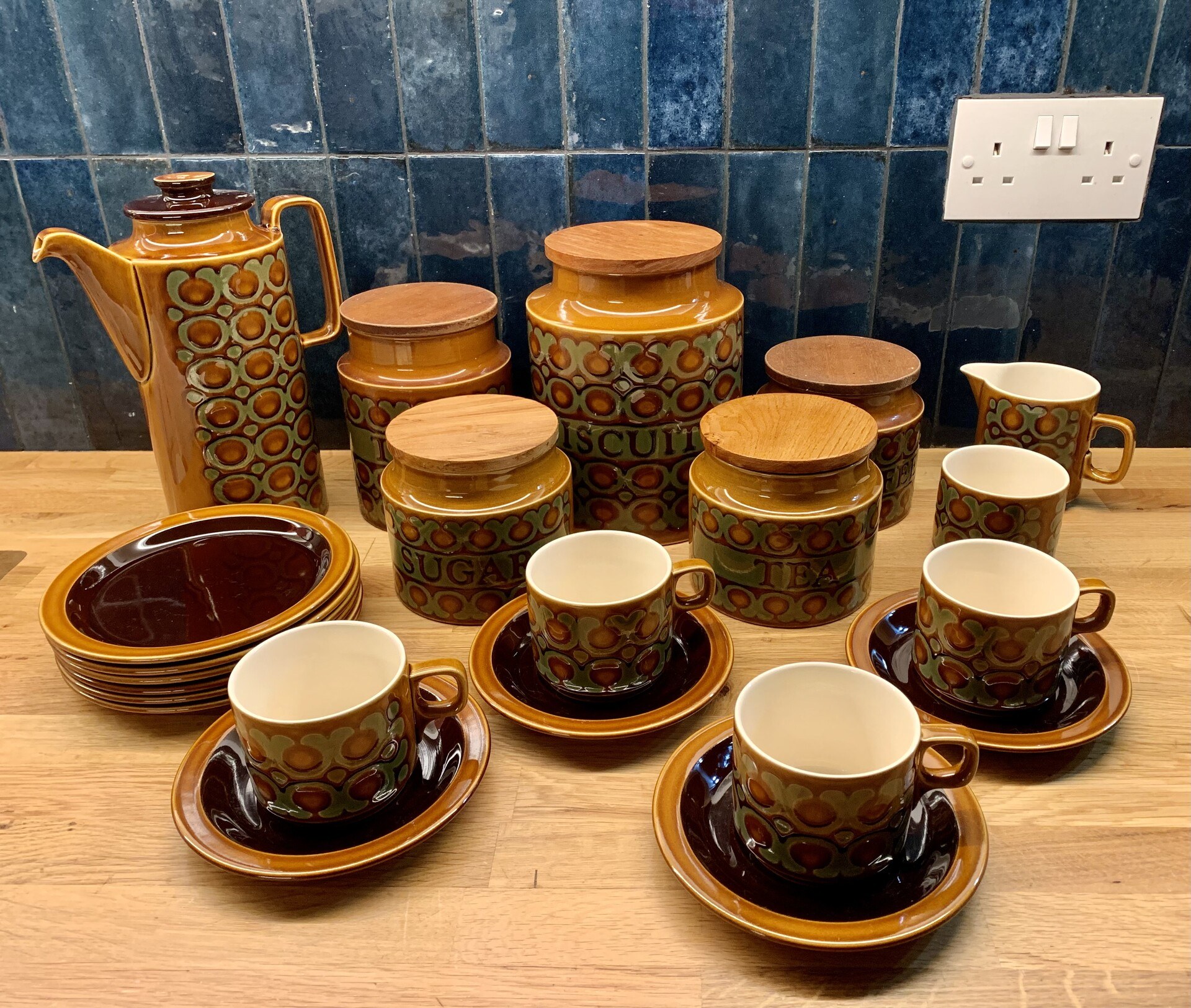 A nearly-full set of Hornsea Bronte tea set on our counter