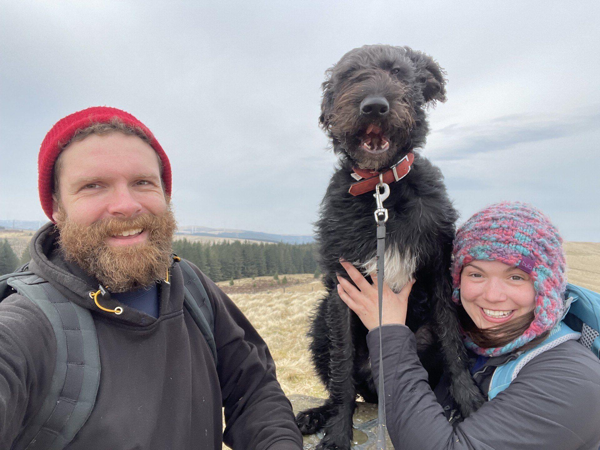 The three of us at the trig point above Devil's Beef Tub