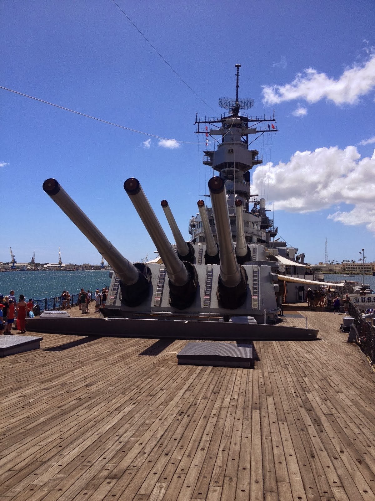 A shot of the big guns on board the Missouri, at Pearl Harbor