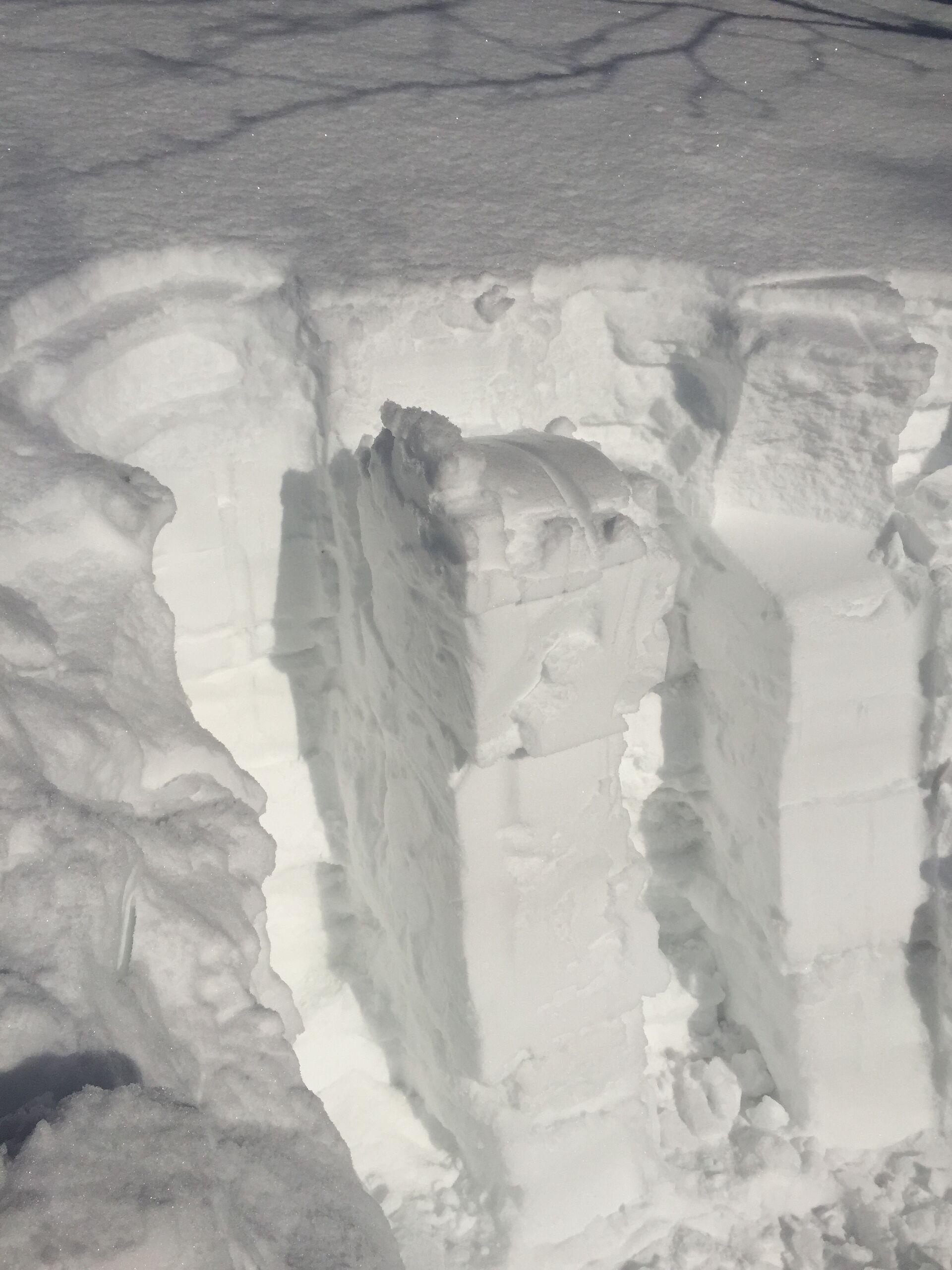 Column of snow, collapsed for an avalanche test