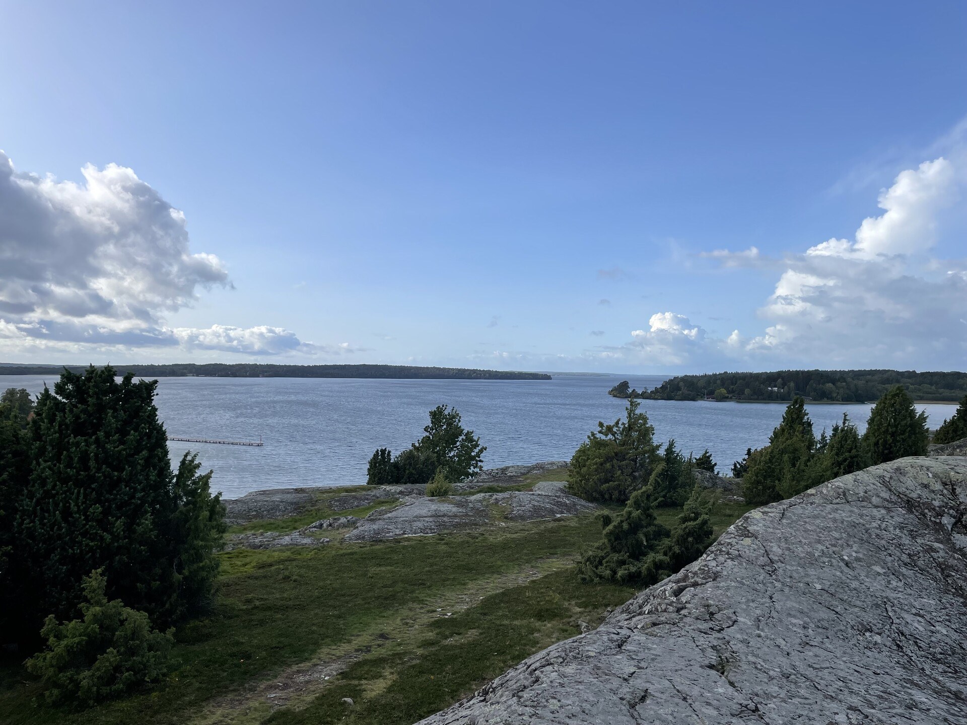 A vista of Mälaren from the top of the hill on Björkö, with some islands off in the distance