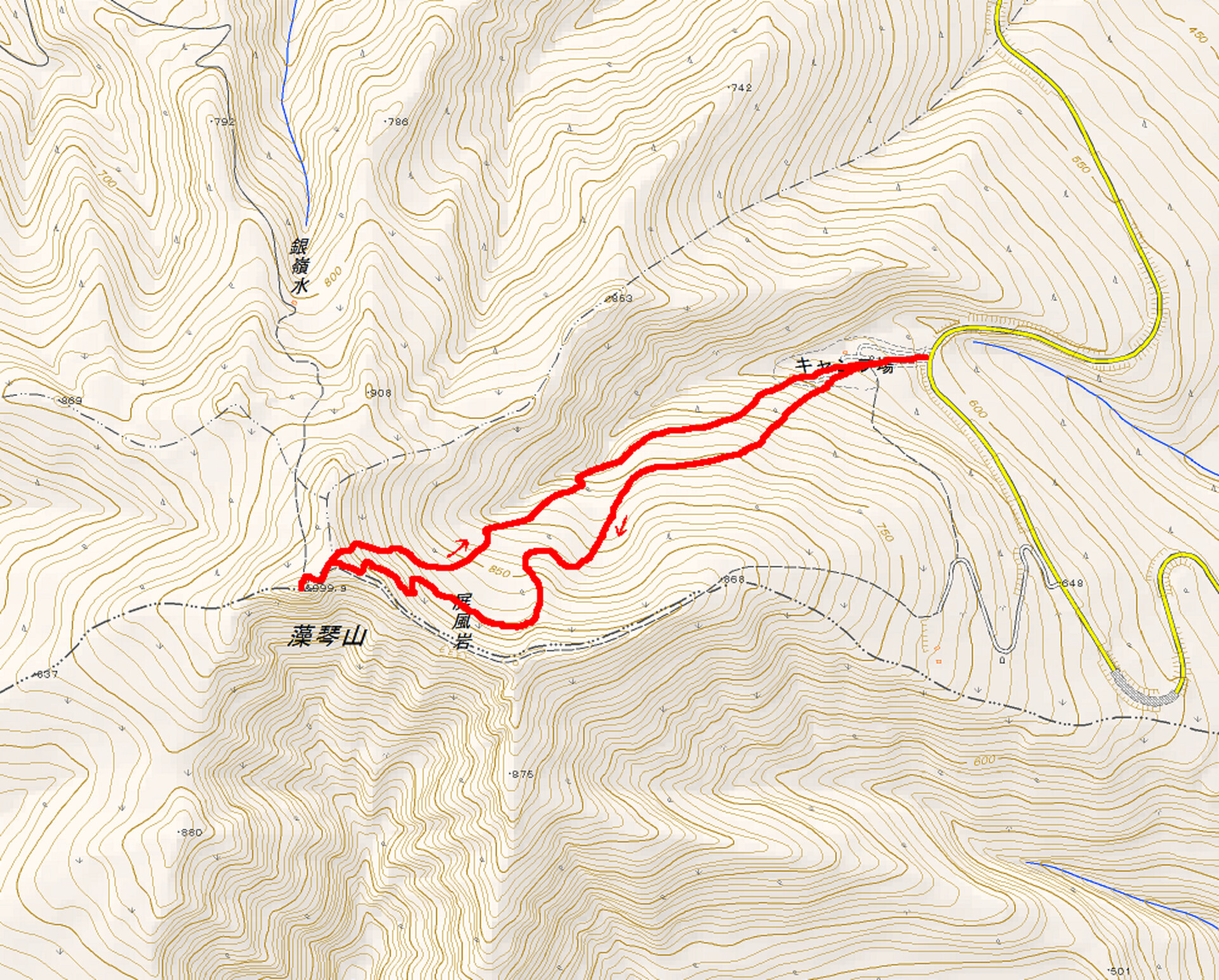 A map of my route up and back down Mokoto-yama