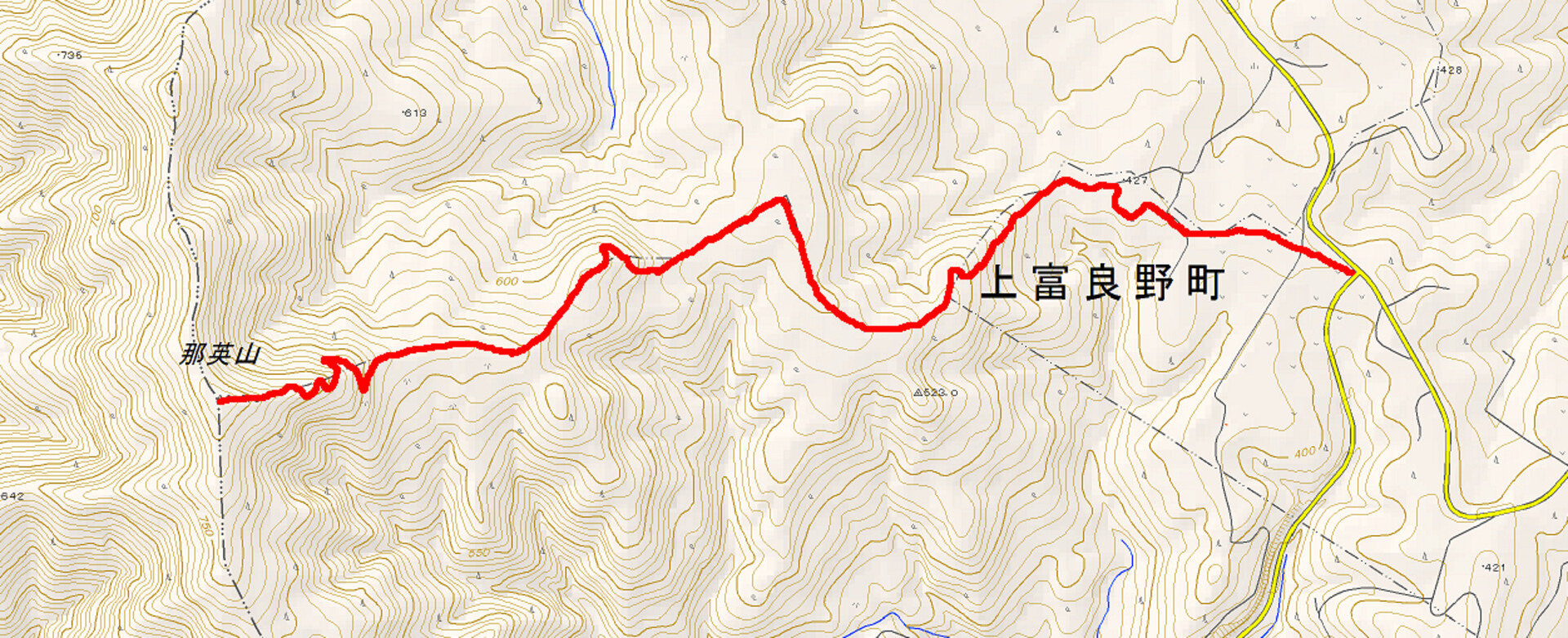A map of the route up Naei-zan from the east