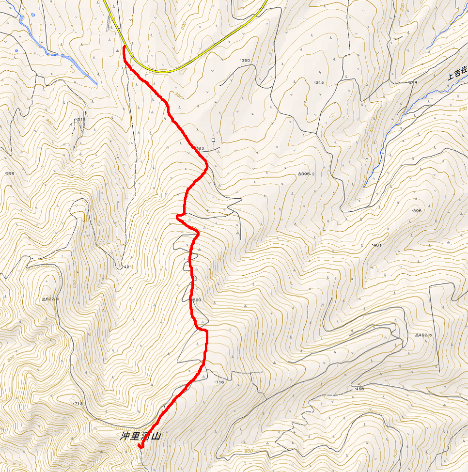 The map of the route that I took to the summit of Okirika-yama