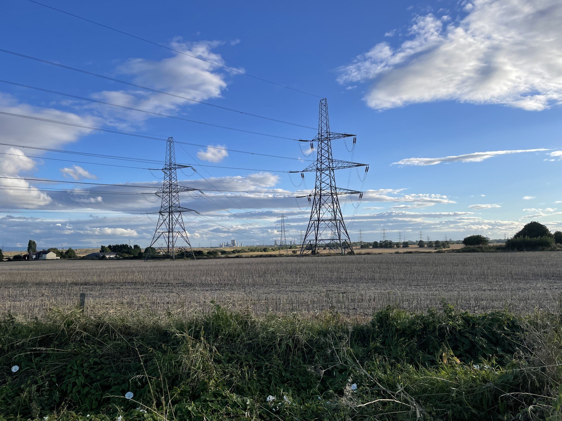 Power lines stretching off into the distance just outside of Hartlepool