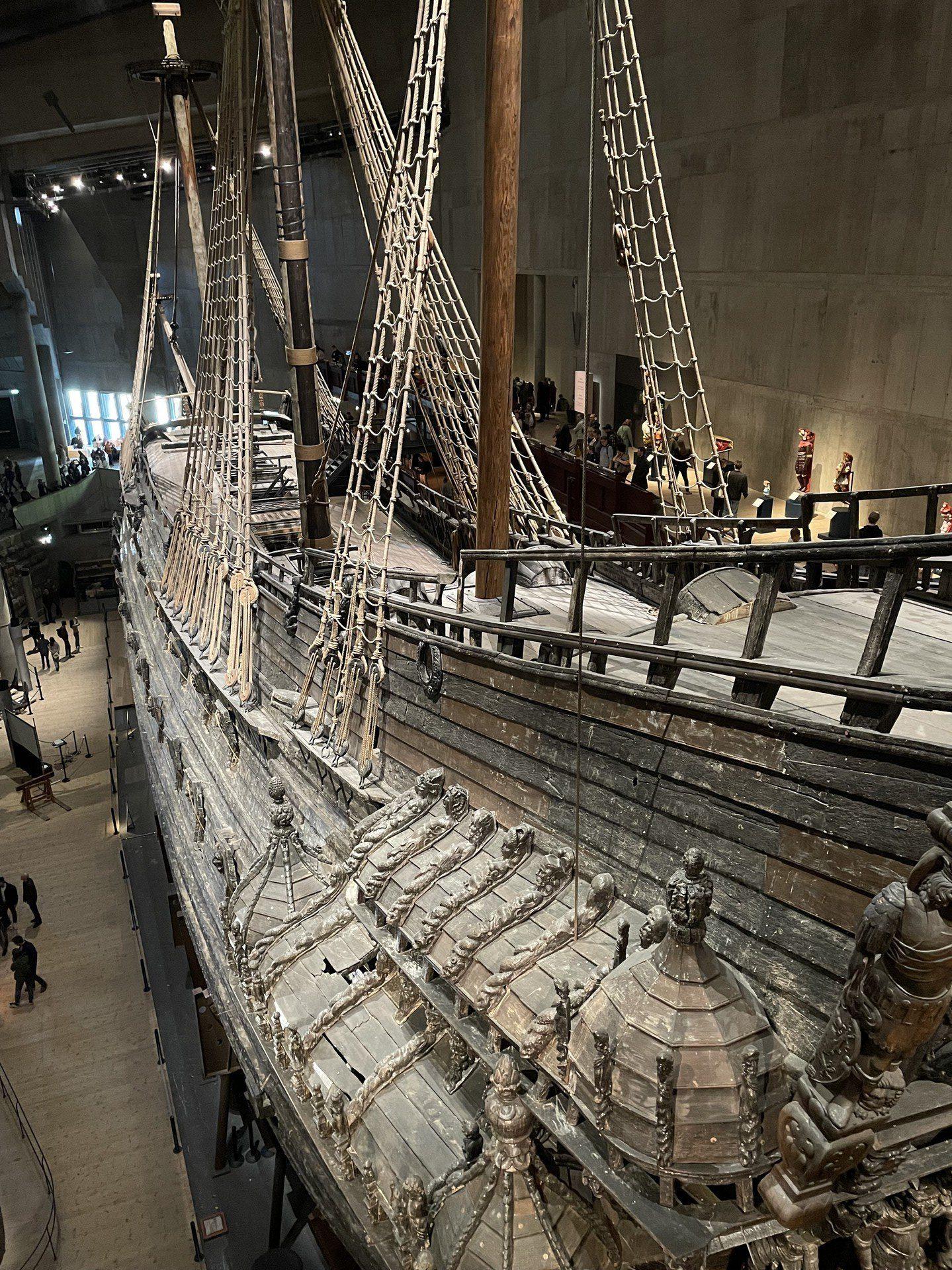 A view of the Vasa from above and behind the aftercastle
