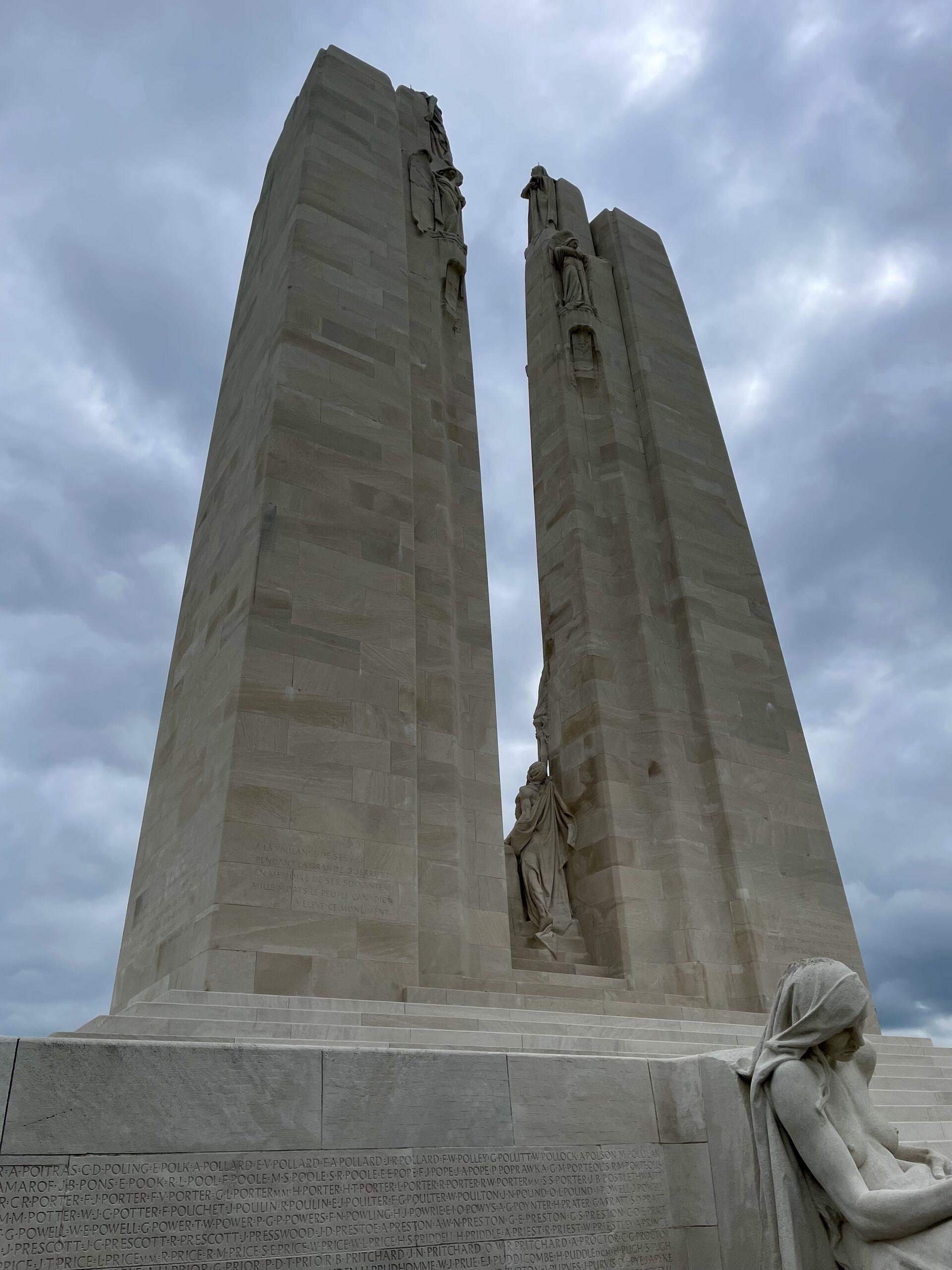 The massive white stone memorial at Vimy Ridge, where the Canadians overcame the Germans on the ridge