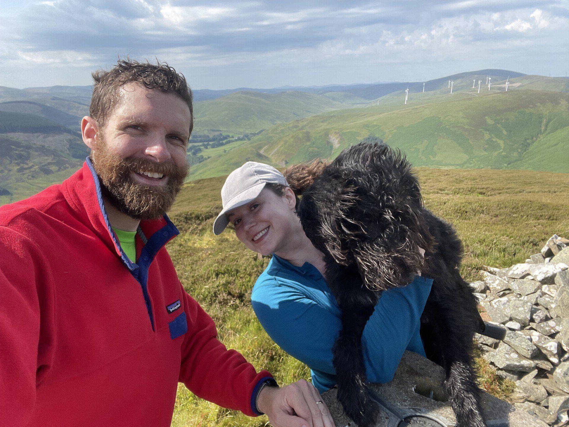 Sam, Ghyll, and I pose for a selfie at the summit of Worm Hill