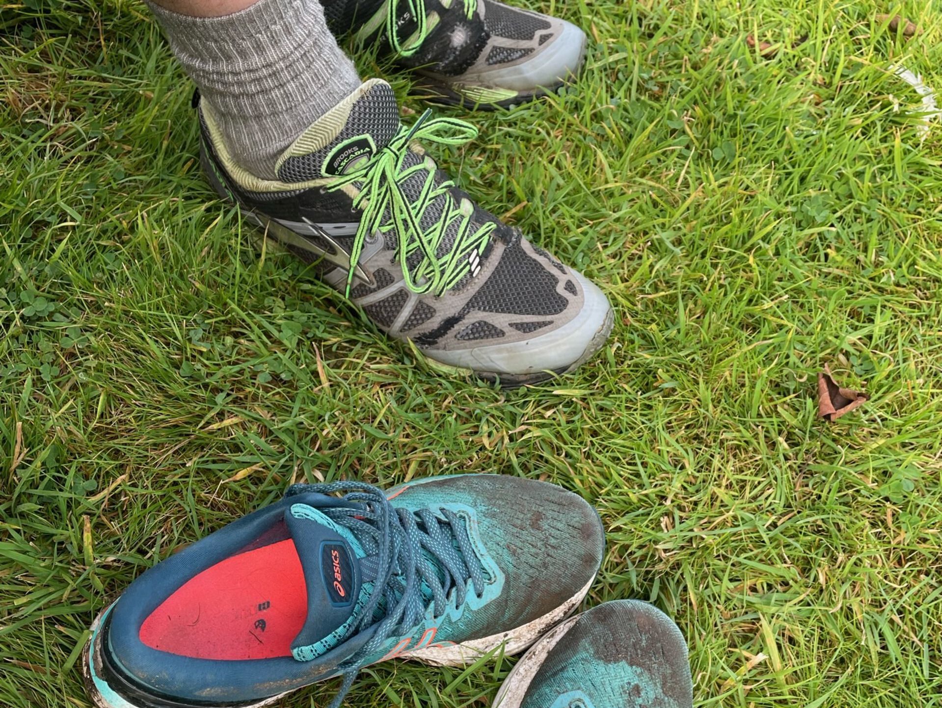A pair of muddy shoes after the Danby Moors 5k trail run