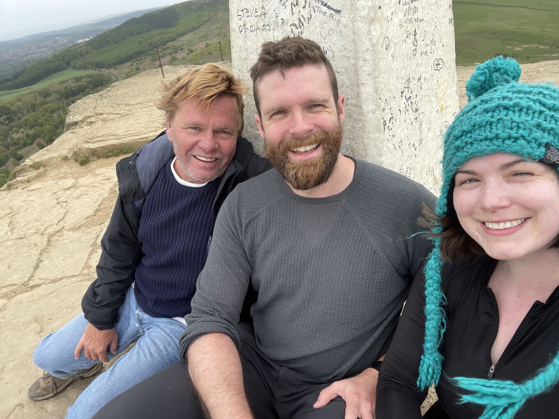 The three of us atop Roseberry Topping on a blustery day at the beginning of May.